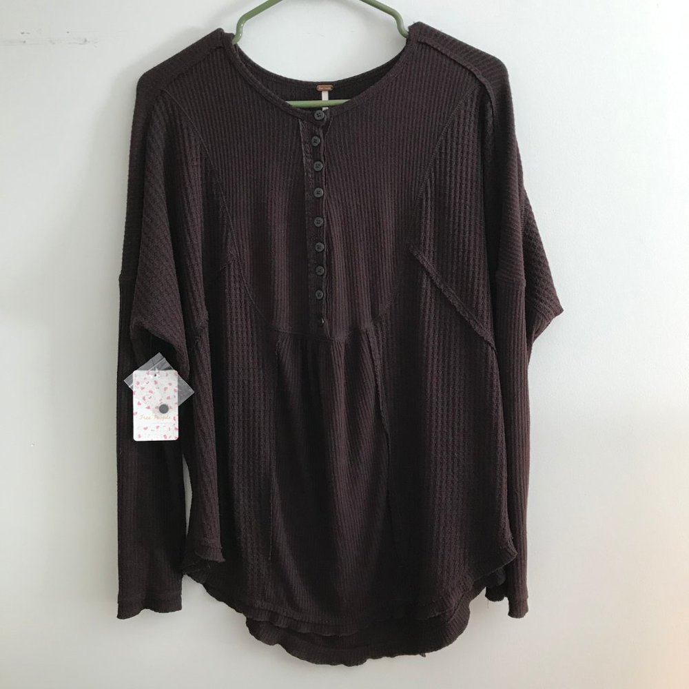 NWT. Free People Leo Henley. Bitter Chocolate. XS.